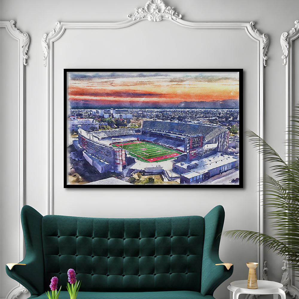 TDECU Painting Stadium Watercolor, Houston Texas Watercolor, Sport Gift Art, Framed Art Print Wall Decor