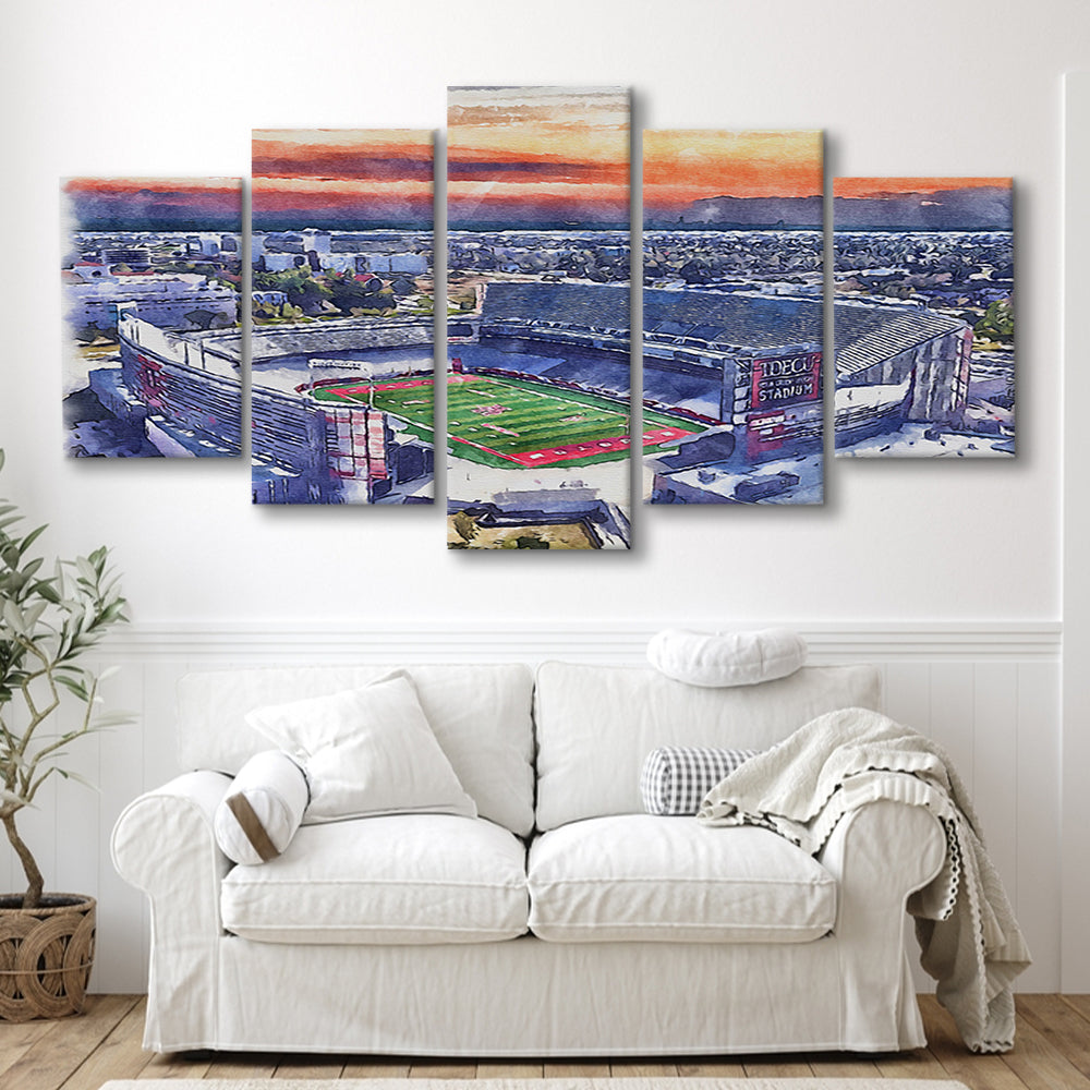 TDECU Painting Stadium Watercolor, Houston Texas Watercolor, Sport Art, Mixed 5 Panel, Canvas Print Wall Art
