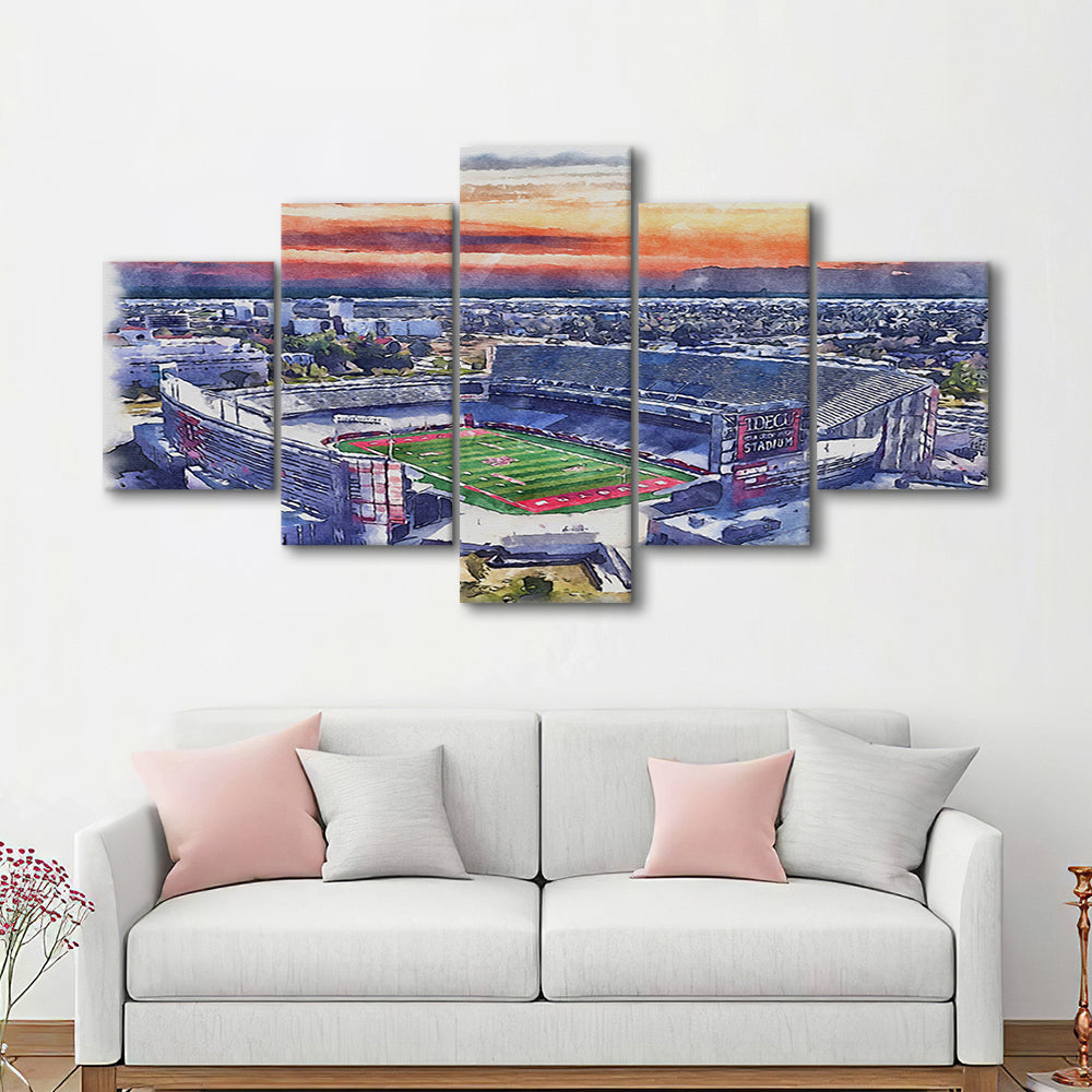 TDECU Painting Stadium Watercolor, Houston Texas Watercolor, Sport Art, Mixed 5 Panel, Canvas Print Wall Art
