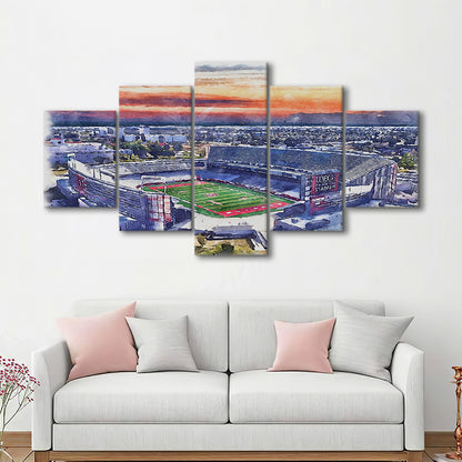 TDECU Painting Stadium Watercolor, Houston Texas Watercolor, Sport Art, Mixed 5 Panel, Canvas Print Wall Art