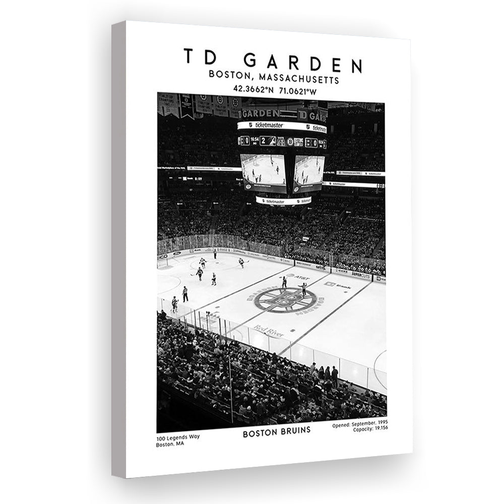 Td Garden Stadium Black And White, Boston Bruins Hockey Stadium Wall Art Print, Canvas Prints Wall Art, Man Cave Decor