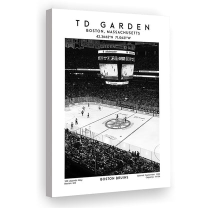 Td Garden Stadium Black And White, Boston Bruins Hockey Stadium Wall Art Print, Canvas Prints Wall Art, Man Cave Decor