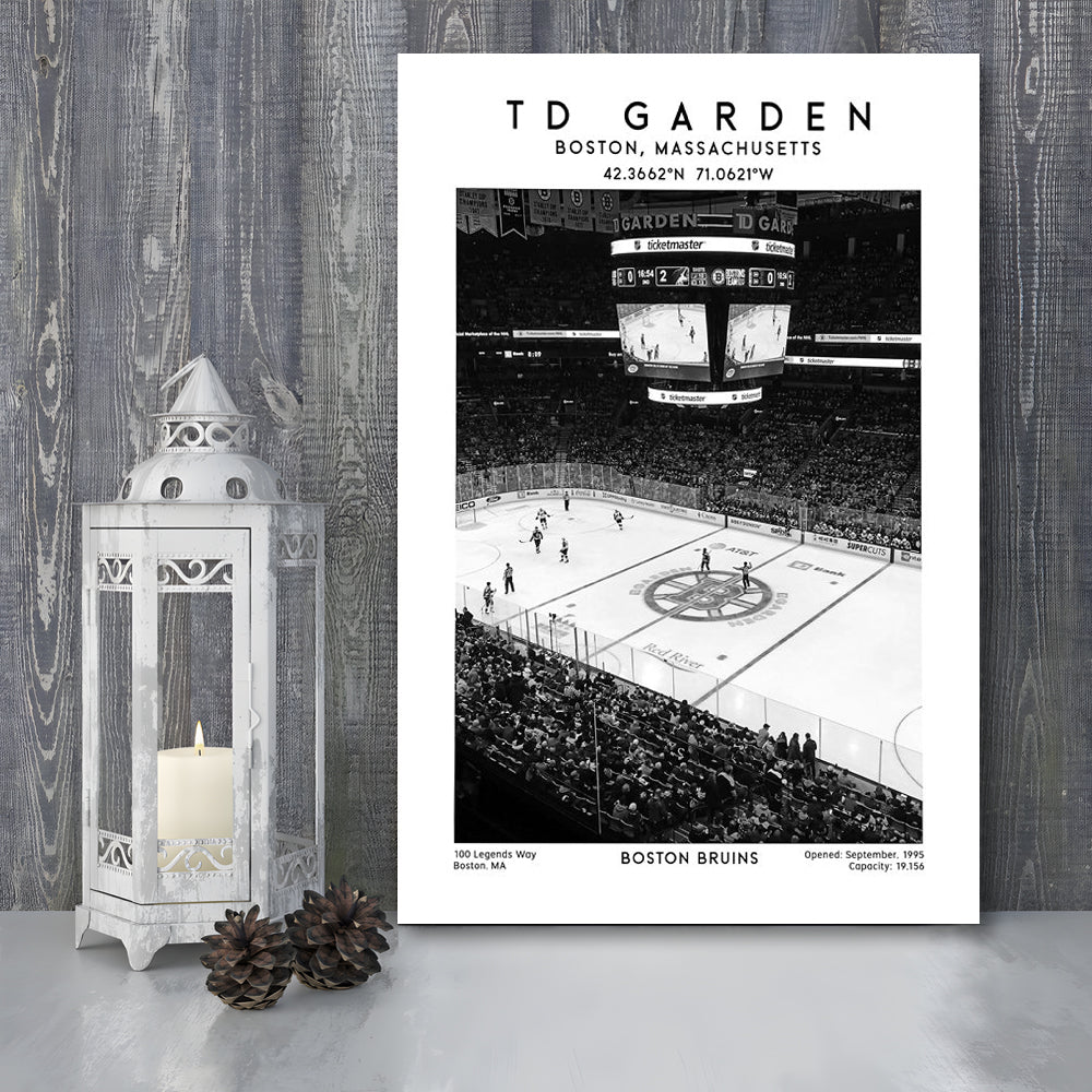 Td Garden Stadium Black And White, Boston Bruins Hockey Stadium Wall Art Print, Canvas Prints Wall Art, Man Cave Decor