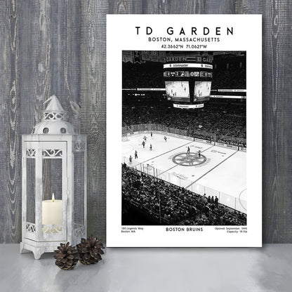 Td Garden Stadium Black And White, Boston Bruins Hockey Stadium Wall Art Print, Canvas Prints Wall Art, Man Cave Decor