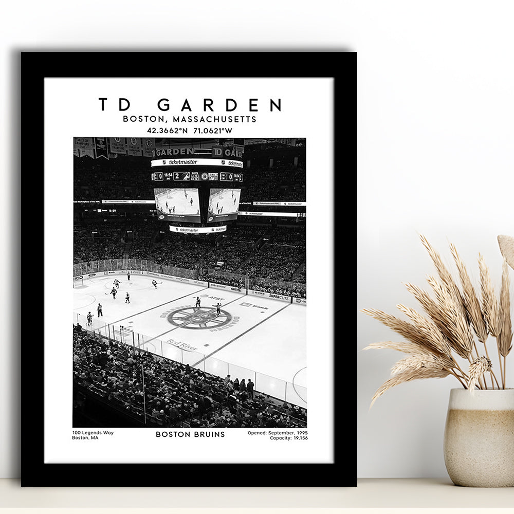Td Garden Stadium Black And White, Boston Bruins Hockey Stadium Wall Art Print, Framed Art Prints Wall Decor