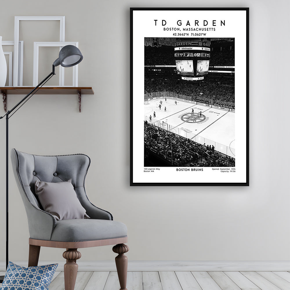Td Garden Stadium Black And White, Boston Bruins Hockey Stadium Wall Art Print, Framed Canvas Prints Wall Art