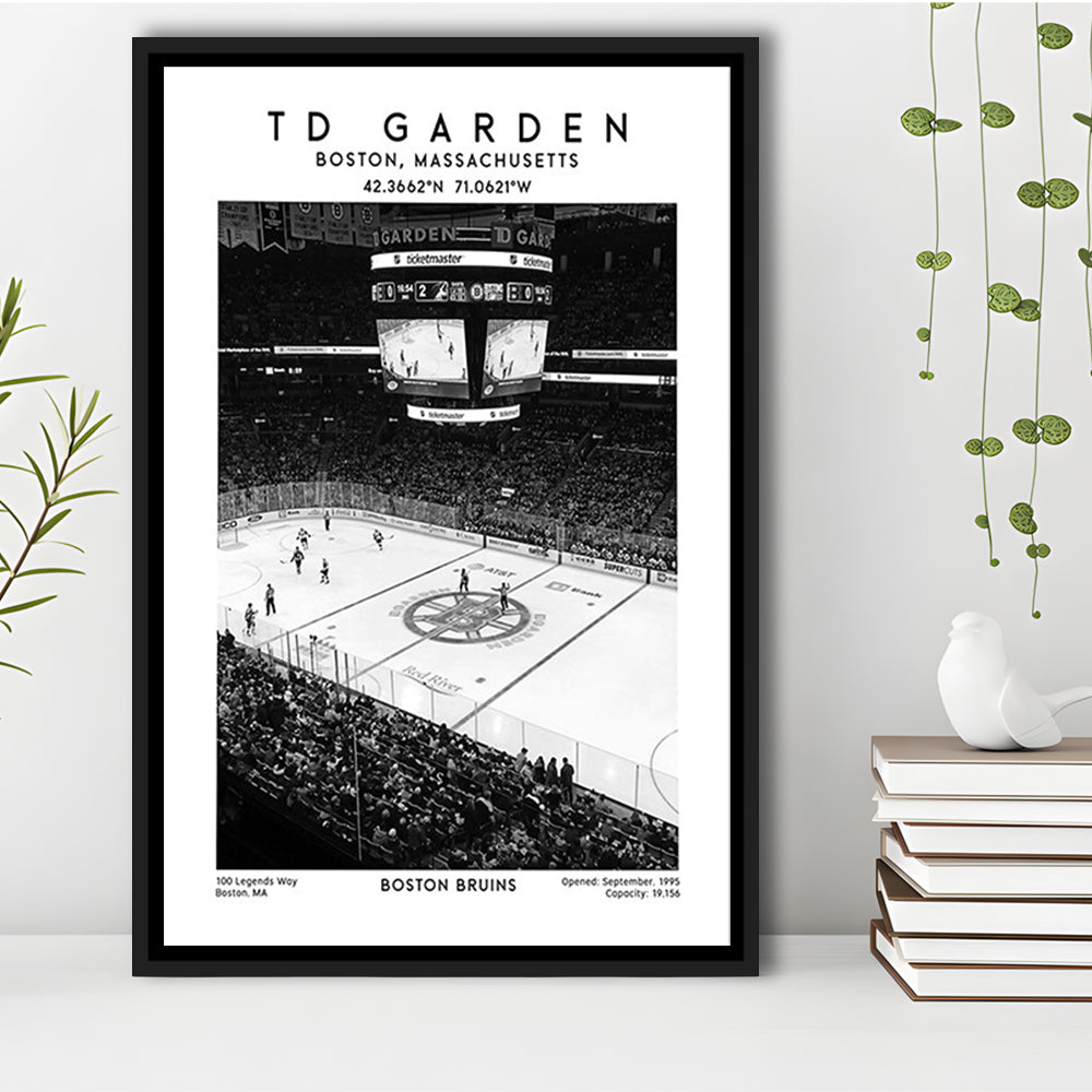Td Garden Stadium Black And White, Boston Bruins Hockey Stadium Wall Art Print, Framed Canvas Prints Wall Art