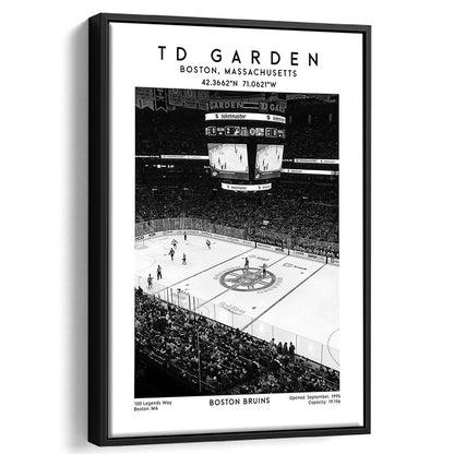 Td Garden Stadium Black And White, Boston Bruins Hockey Stadium Wall Art Print, Framed Canvas Prints Wall Art