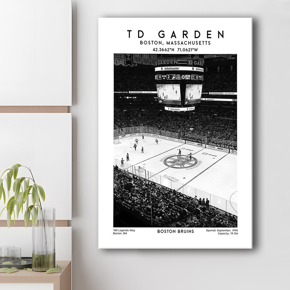 Td Garden Stadium Black And White, Boston Bruins Hockey Stadium Wall Art Print, Canvas Prints Wall Art, Man Cave Decor