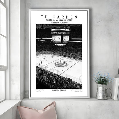 Td Garden Stadium Black And White, Boston Bruins Hockey Stadium Wall Art Print, Framed Canvas Prints Wall Art