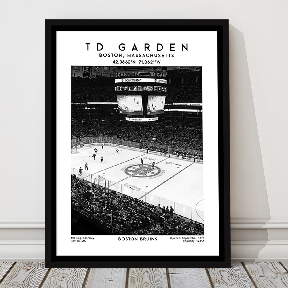 Td Garden Stadium Black And White, Boston Bruins Hockey Stadium Wall Art Print, Framed Canvas Prints Wall Art
