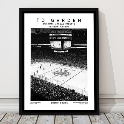 Td Garden Stadium Black And White, Boston Bruins Hockey Stadium Wall Art Print, Framed Canvas Prints Wall Art
