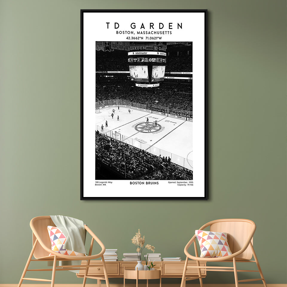 Td Garden Stadium Black And White, Boston Bruins Hockey Stadium Wall Art Print, Framed Canvas Prints Wall Art