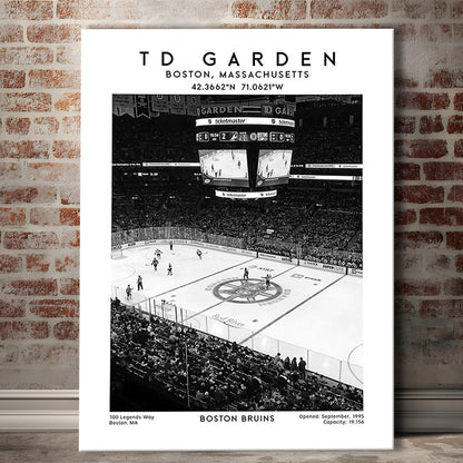 Td Garden Stadium Black And White, Boston Bruins Hockey Stadium Wall Art Print, Canvas Prints Wall Art, Man Cave Decor