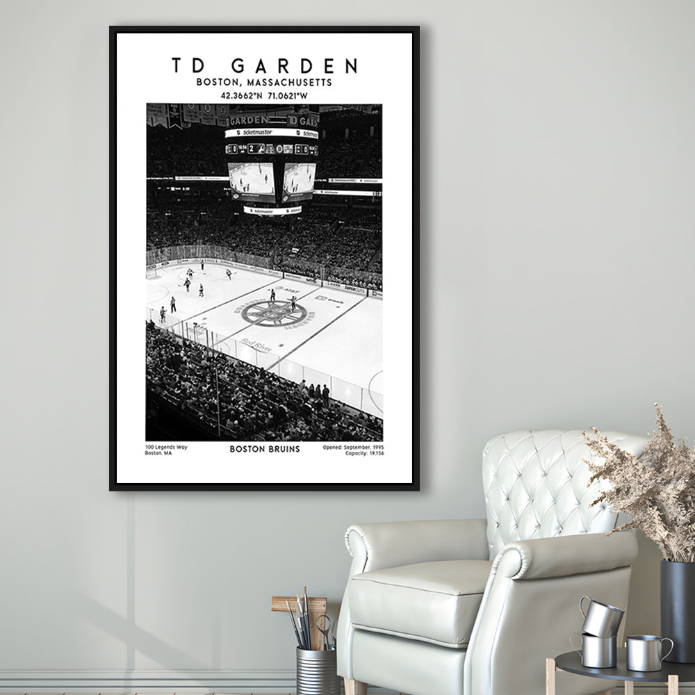 Td Garden Stadium Black And White, Boston Bruins Hockey Stadium Wall Art Print, Framed Canvas Prints Wall Art