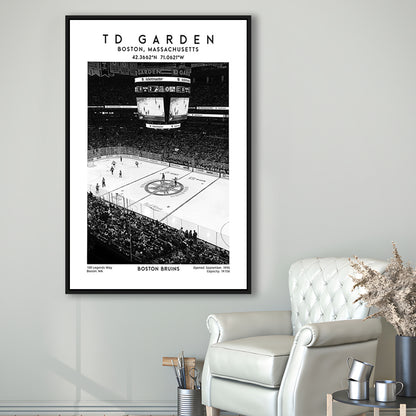 Td Garden Stadium Black And White, Boston Bruins Hockey Stadium Wall Art Print, Framed Canvas Prints Wall Art