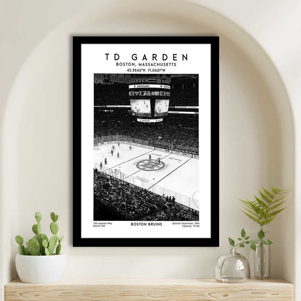 Td Garden Stadium Black And White, Boston Bruins Hockey Stadium Wall Art Print, Framed Art Prints Wall Decor