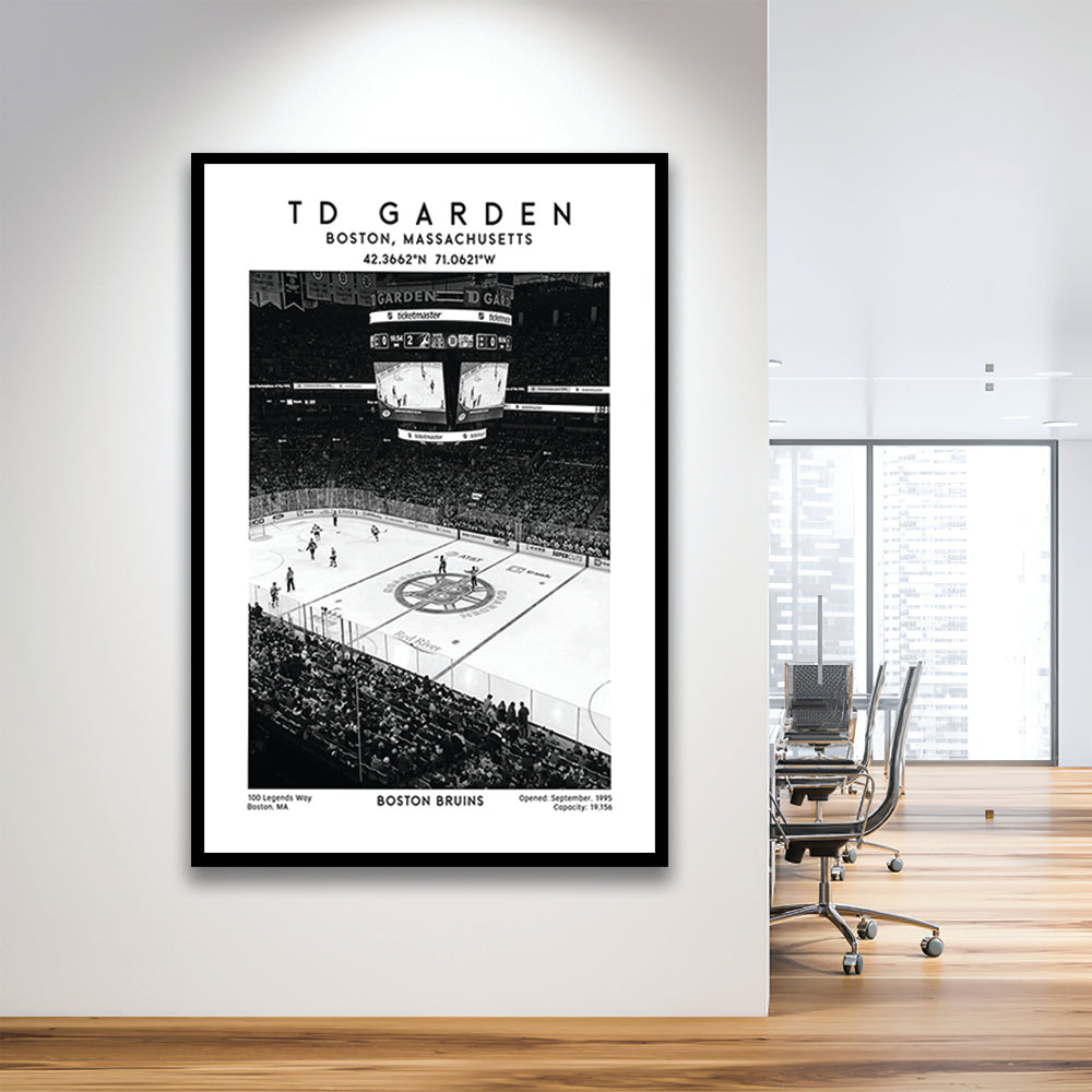 Td Garden Stadium Black And White, Boston Bruins Hockey Stadium Wall Art Print, Framed Art Prints Wall Decor