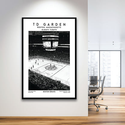 Td Garden Stadium Black And White, Boston Bruins Hockey Stadium Wall Art Print, Framed Art Prints Wall Decor