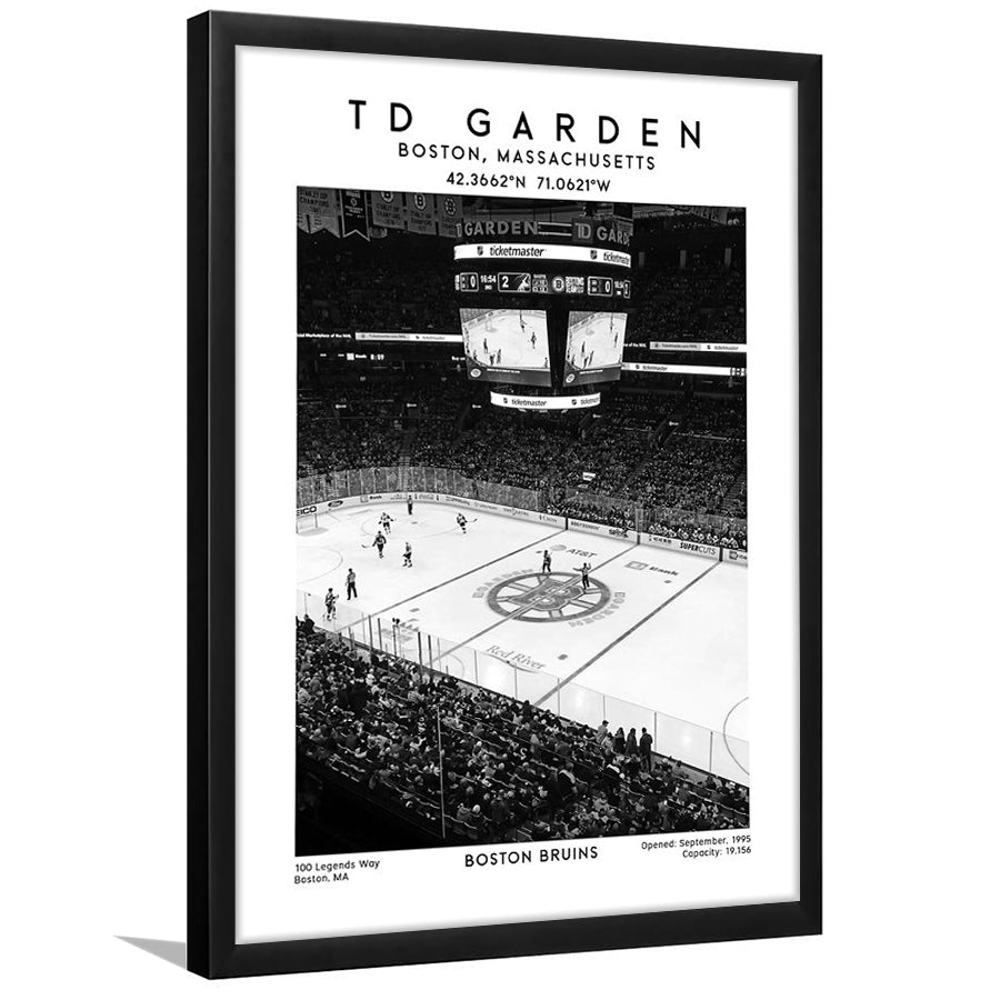 Td Garden Stadium Black And White, Boston Bruins Hockey Stadium Wall Art Print, Framed Art Prints Wall Decor