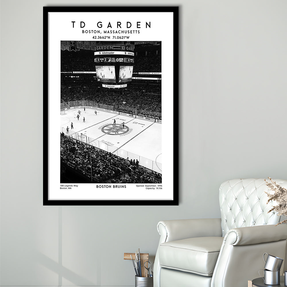 Td Garden Stadium Black And White, Boston Bruins Hockey Stadium Wall Art Print, Framed Art Prints Wall Decor