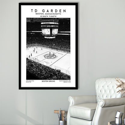 Td Garden Stadium Black And White, Boston Bruins Hockey Stadium Wall Art Print, Framed Art Prints Wall Decor