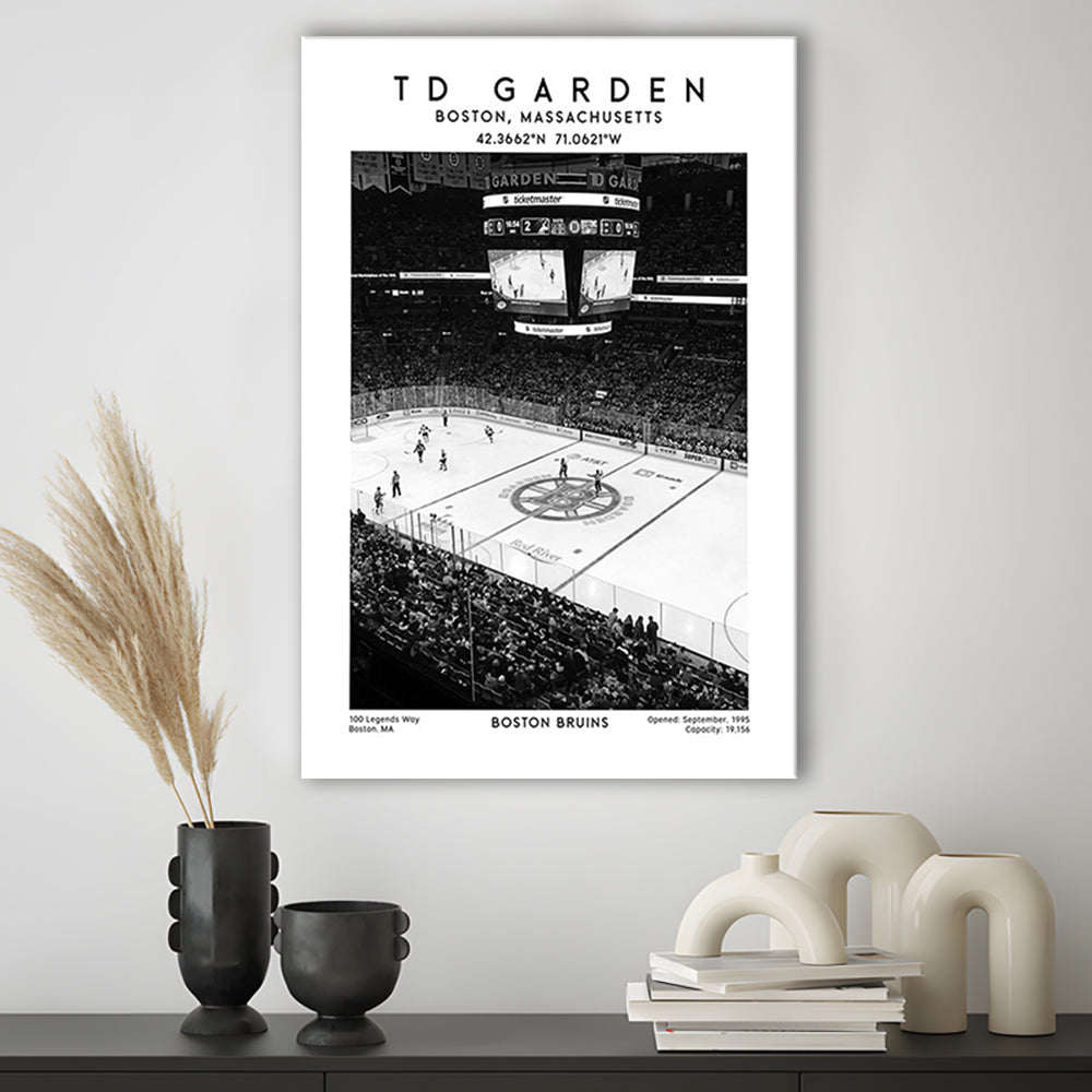 Td Garden Stadium Black And White, Boston Bruins Hockey Stadium Wall Art Print, Canvas Prints Wall Art, Man Cave Decor