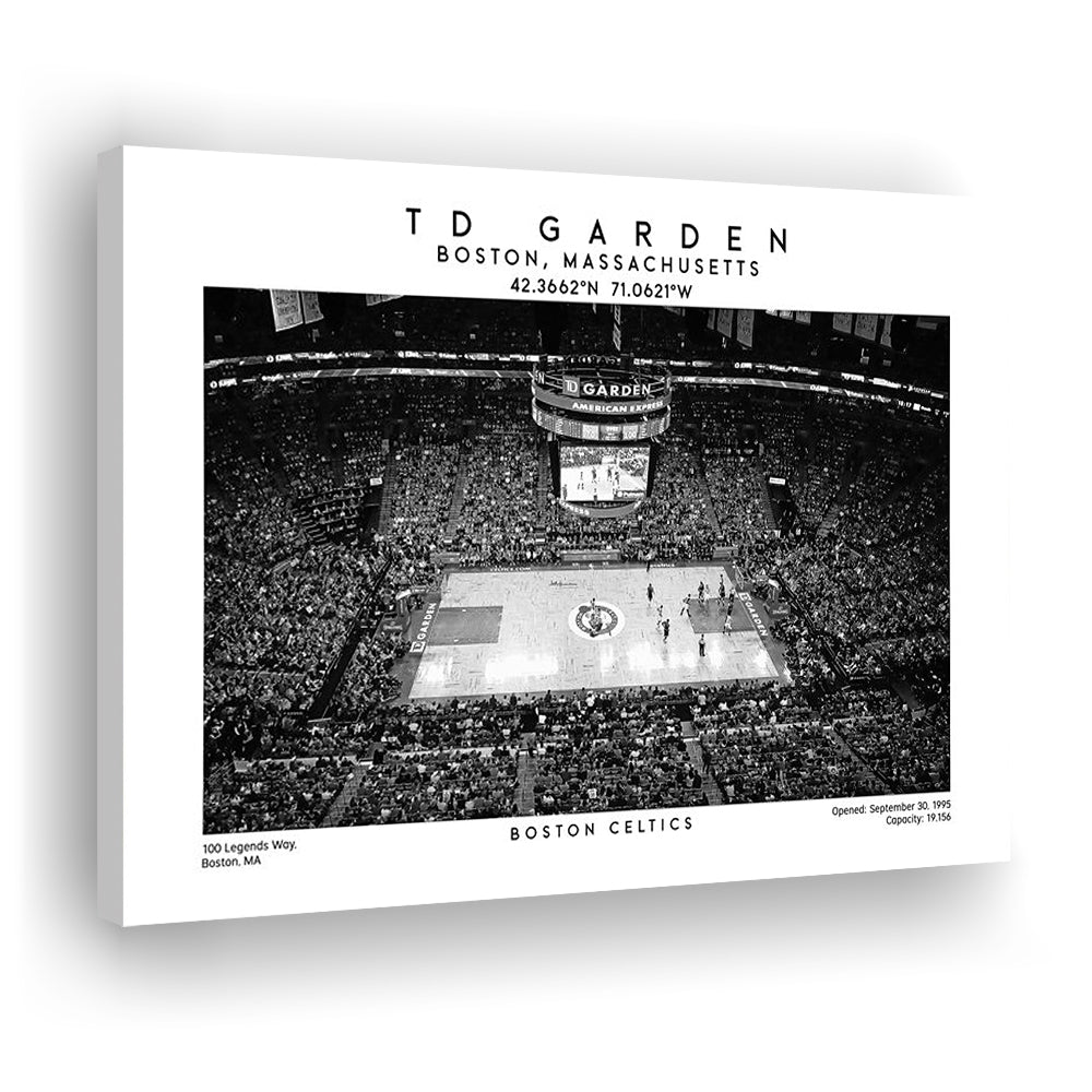 Td Garden Stadium Black And White, Boston Basketball Stadium Wall Art Print, Canvas Print Wall Art, Man Cave Gift