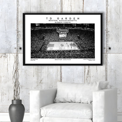 Td Garden Stadium Black And White, Boston Basketball Stadium Wall Art Print, Framed Canvas Print Wall Art