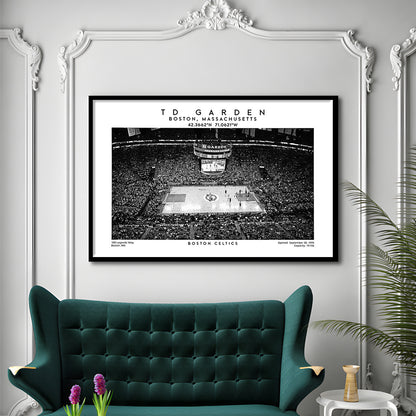 Td Garden Stadium Black And White, Boston Basketball Stadium Wall Art Print, Framed Art Print Wall Decor