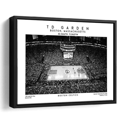 Td Garden Stadium Black And White, Boston Basketball Stadium Wall Art Print, Framed Canvas Print Wall Art