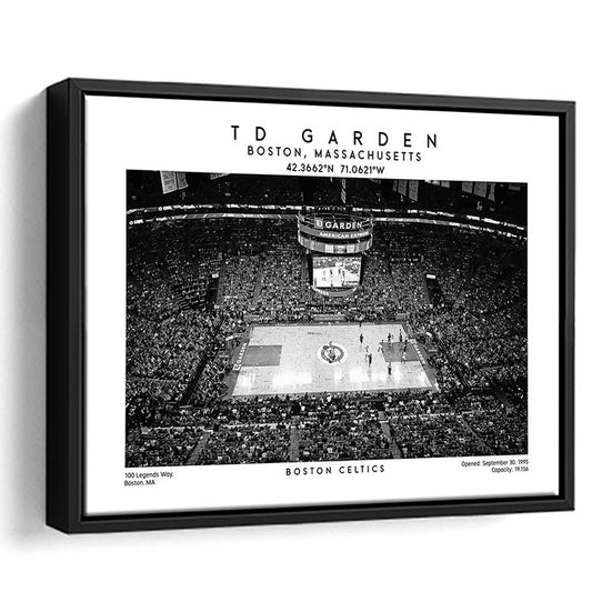 Td Garden Stadium Black And White, Boston Basketball Stadium Wall Art Print, Framed Canvas Print Wall Art