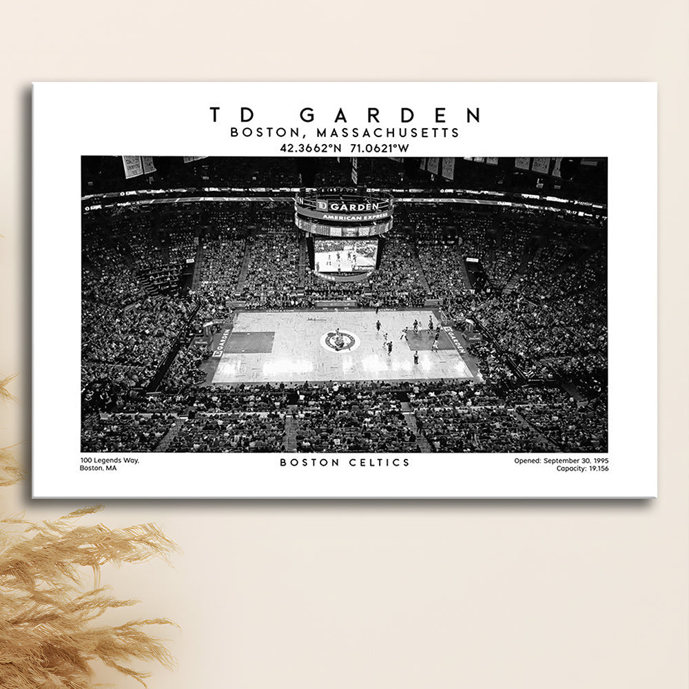 Td Garden Stadium Black And White, Boston Basketball Stadium Wall Art Print, Canvas Print Wall Art, Man Cave Gift