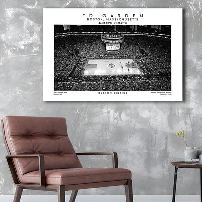 Td Garden Stadium Black And White, Boston Basketball Stadium Wall Art Print, Canvas Print Wall Art, Man Cave Gift