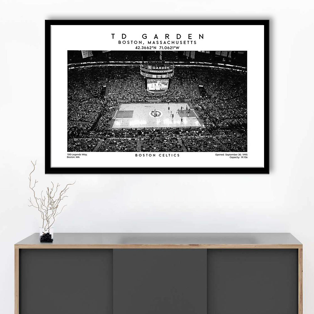 Td Garden Stadium Black And White, Boston Basketball Stadium Wall Art Print, Framed Art Print Wall Decor