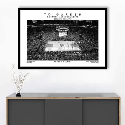 Td Garden Stadium Black And White, Boston Basketball Stadium Wall Art Print, Framed Art Print Wall Decor