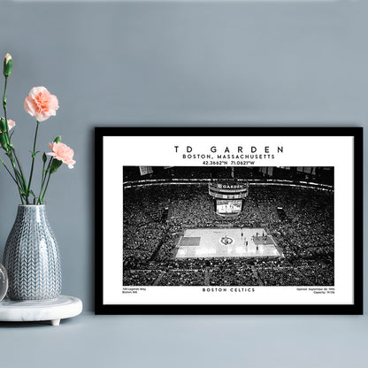 Td Garden Stadium Black And White, Boston Basketball Stadium Wall Art Print, Framed Art Print Wall Decor