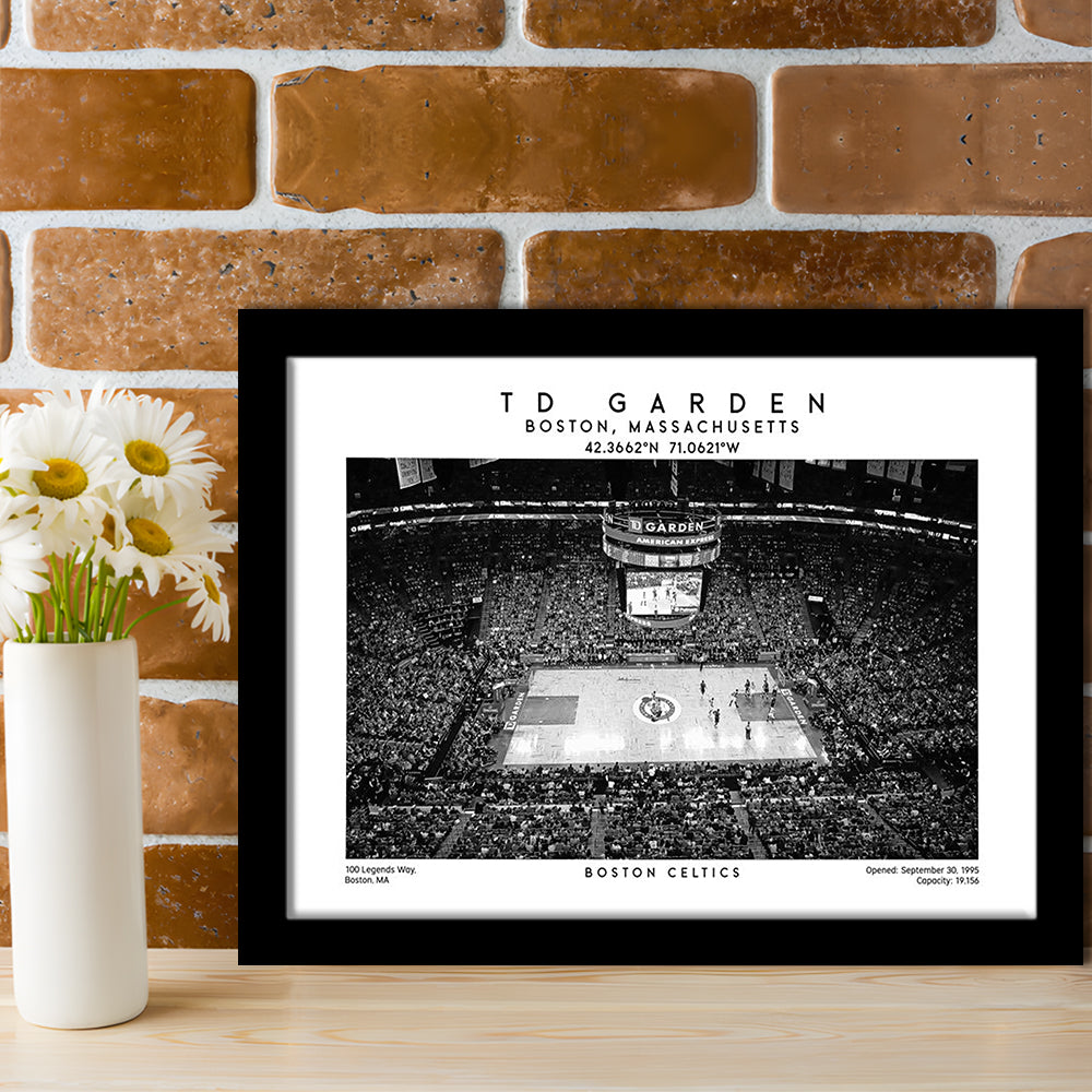 Td Garden Stadium Black And White, Boston Basketball Stadium Wall Art Print, Framed Art Print Wall Decor