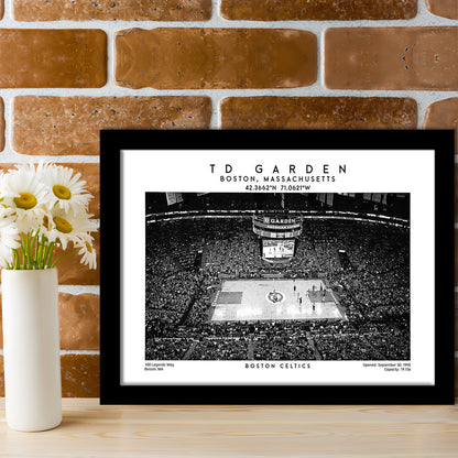 Td Garden Stadium Black And White, Boston Basketball Stadium Wall Art Print, Framed Art Print Wall Decor