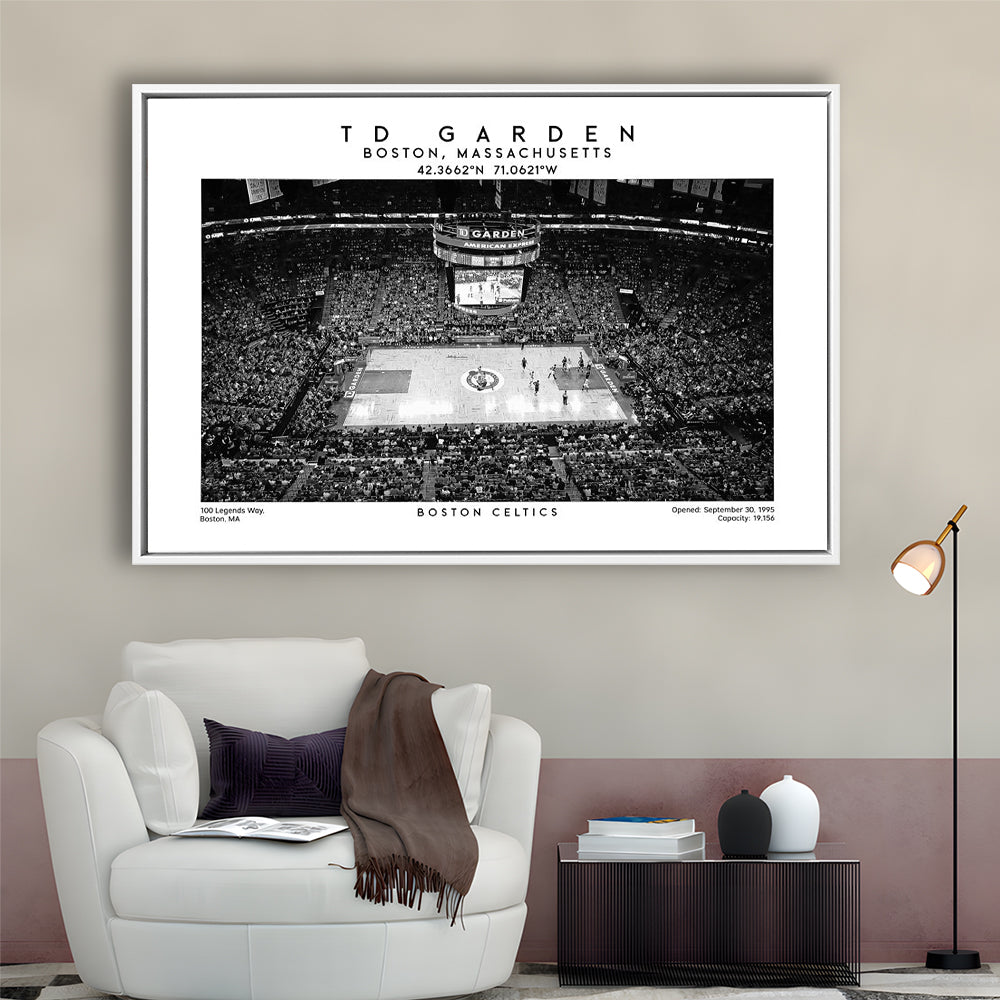 Td Garden Stadium Black And White, Boston Basketball Stadium Wall Art Print, Framed Canvas Print Wall Art