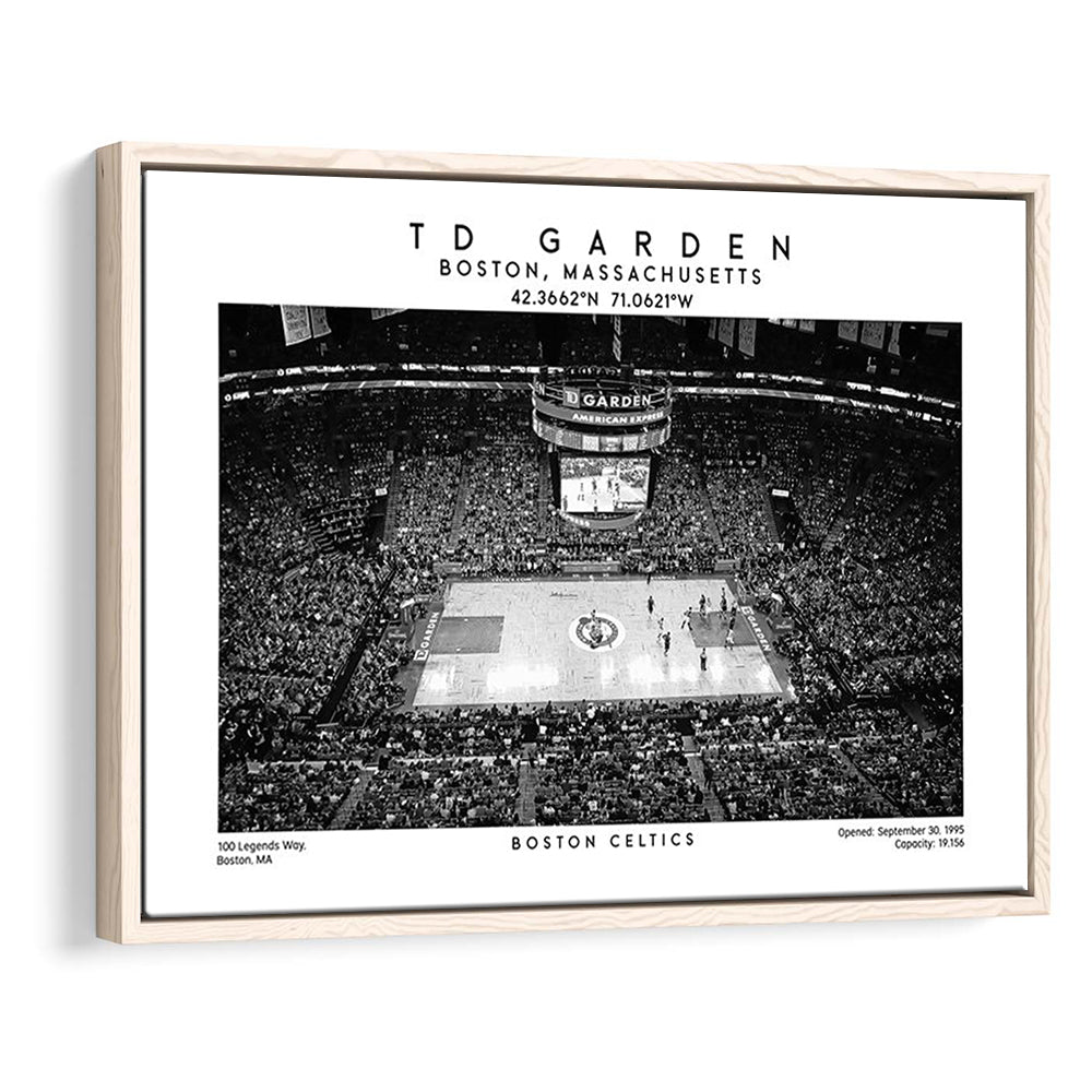 Td Garden Stadium Black And White, Boston Basketball Stadium Wall Art Print, Framed Canvas Print Wall Art