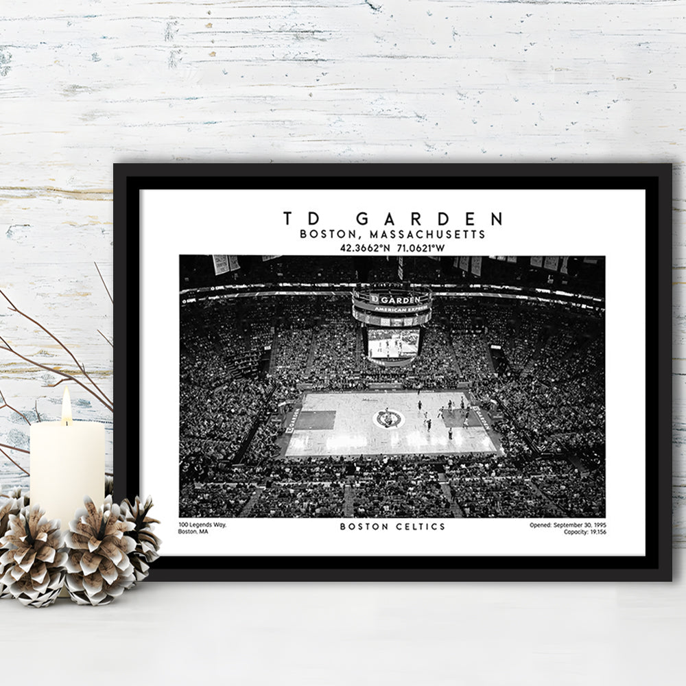 Td Garden Stadium Black And White, Boston Basketball Stadium Wall Art Print, Framed Canvas Print Wall Art