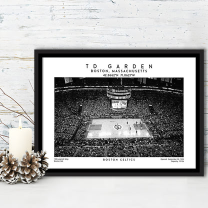 Td Garden Stadium Black And White, Boston Basketball Stadium Wall Art Print, Framed Canvas Print Wall Art