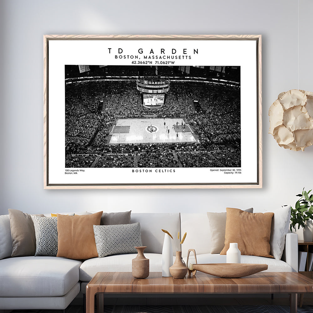 Td Garden Stadium Black And White, Boston Basketball Stadium Wall Art Print, Framed Canvas Print Wall Art