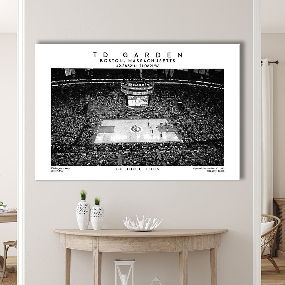 Td Garden Stadium Black And White, Boston Basketball Stadium Wall Art Print, Canvas Print Wall Art, Man Cave Gift