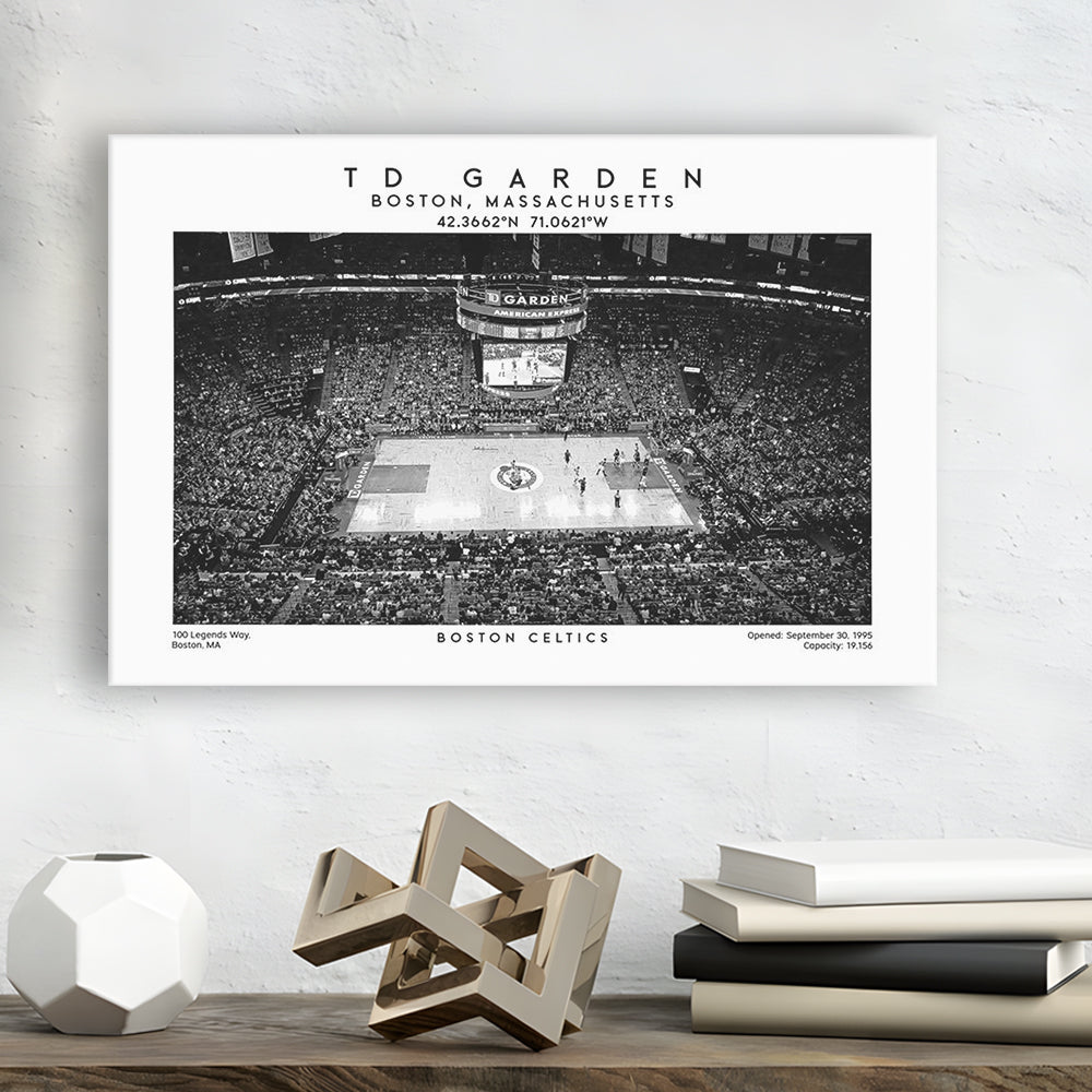 Td Garden Stadium Black And White, Boston Basketball Stadium Wall Art Print, Canvas Print Wall Art, Man Cave Gift