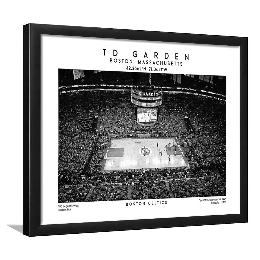 Td Garden Stadium Black And White, Boston Basketball Stadium Wall Art Print, Framed Art Print Wall Decor