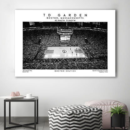 Td Garden Stadium Black And White, Boston Basketball Stadium Wall Art Print, Canvas Print Wall Art, Man Cave Gift
