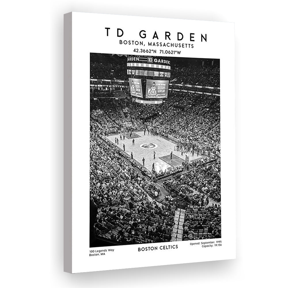 Td Garden Stadium Black And White, Boston Celtics Basketball Stadium Wall Art Print, Canvas Prints Wall Art, Man Cave Decor