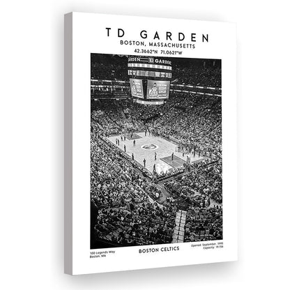 Td Garden Stadium Black And White, Boston Celtics Basketball Stadium Wall Art Print, Canvas Prints Wall Art, Man Cave Decor
